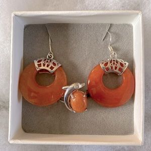 Carnelian earrings and dolphin ring